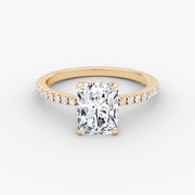 Radiant Cut - Pave Band Hidden Halo - Classic Engagement Ring- 14 K Gold